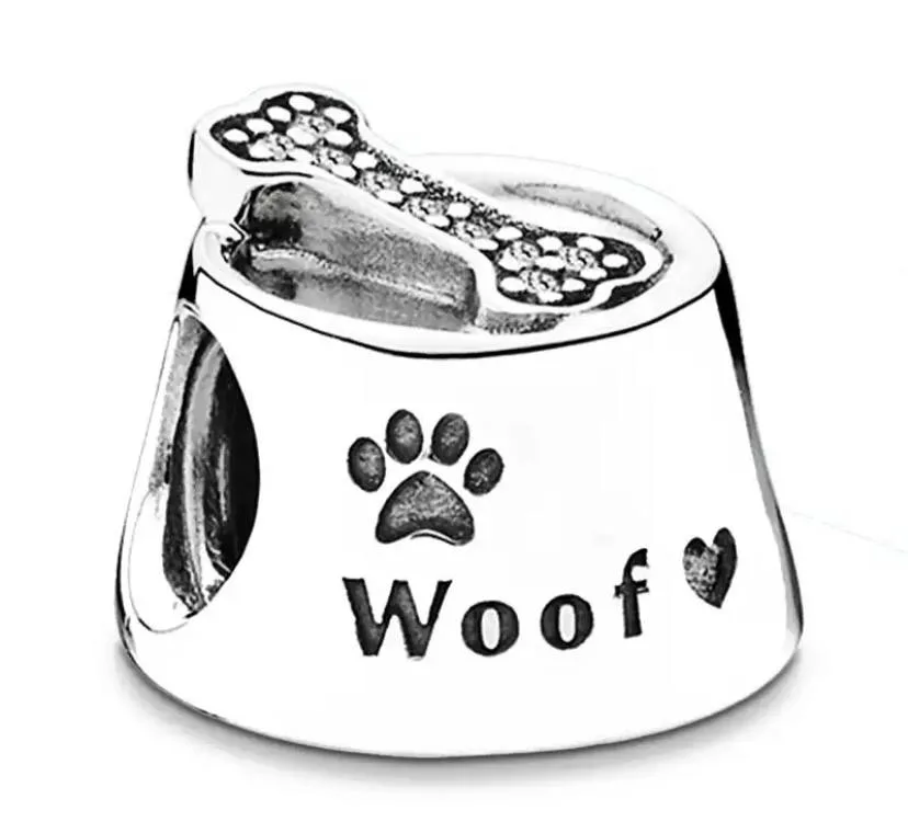 آویز نقره طرح ظرف Woof | چارم نقره خاص برای دوستداران حیوانات