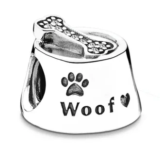 آویز نقره طرح ظرف Woof | چارم نقره خاص برای دوستداران حیوانات