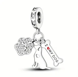 آویز نقره طرح سگ و پنجه مدل I Love My Dog | هنریتو