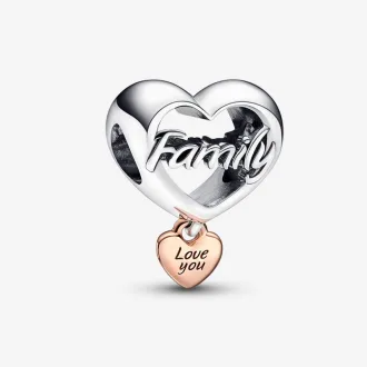 چارم نقره پاندورا طرح قلب Family و آویز Love You