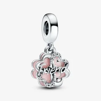 خرید چارم آویز دوستی نقره طرح گل و قلب | هنریتو