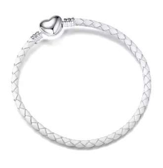 دستبند چرمی سفید با قفل قلب نقره | اکسسوری شیک و مینیمال