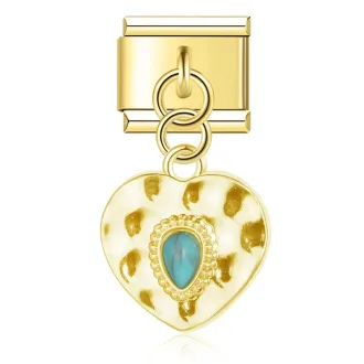 خرید چارم ایتالیایی قلب طلایی با نگین فیروزه‌ای | هنریتو