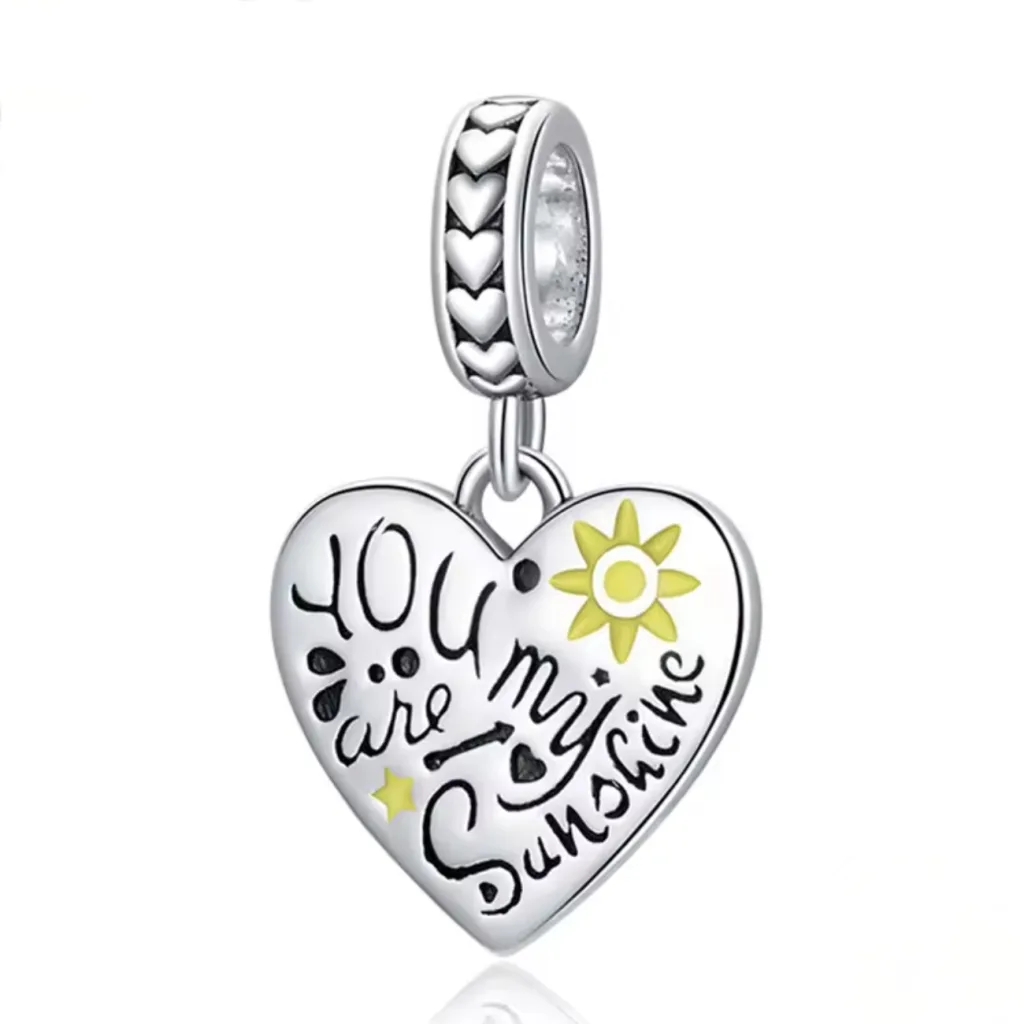 چارم نقره آویز قلب You Are My Sunshine - طرح خورشید