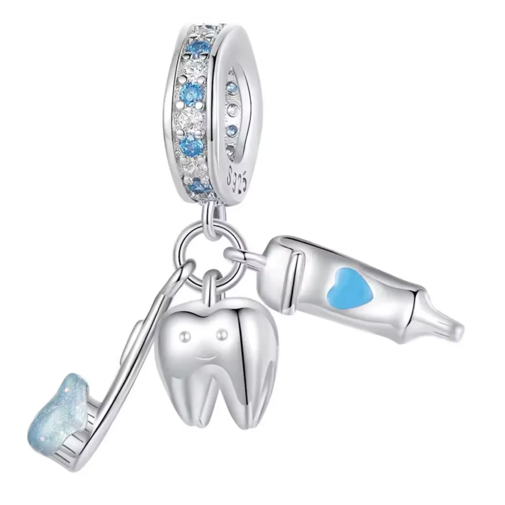چارم نقره دندانپزشکی مدل مسواک و دندان | آویز خاص هنریتو