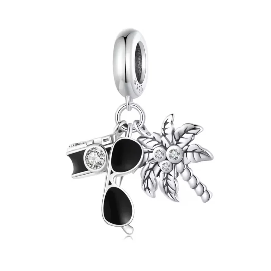چارم نقره سفر مدل دوربین و عینک آفتابی | آویز دستبند هنریتو