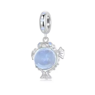 خرید چارم نقره ماهی بادکنکی با سنگ اپال | آویز خاص هنریتو