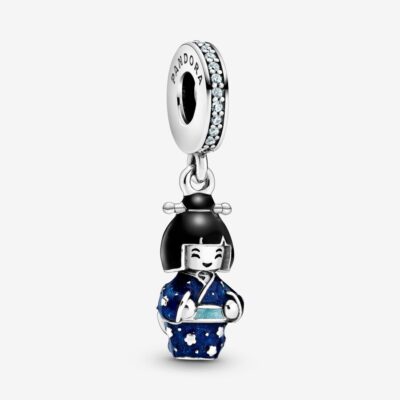 چارم آویز پاندورا مدل عروسک ژاپنی در کیمونوی آبی